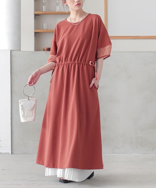 n'OrLABEL(ノアールレーベル)の「『ランタンスリーブカットジョーゼットワンピース』(ワンピース・レディース・ブラック/テラコッタ/ネイビー・2/1)」の1枚目の写真