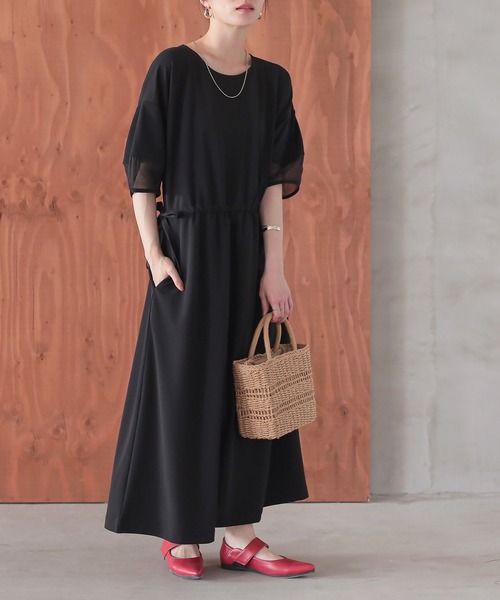 n'OrLABEL(ノアールレーベル)の「『ランタンスリーブカットジョーゼットワンピース』(ワンピース・レディース・ブラック/テラコッタ/ネイビー・2/1)」の2枚目の写真