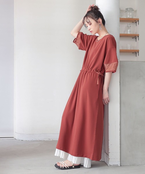 n'OrLABEL(ノアールレーベル)の「『ランタンスリーブカットジョーゼットワンピース』(ワンピース・レディース・ブラック/テラコッタ/ネイビー・2/1)」の8枚目の写真