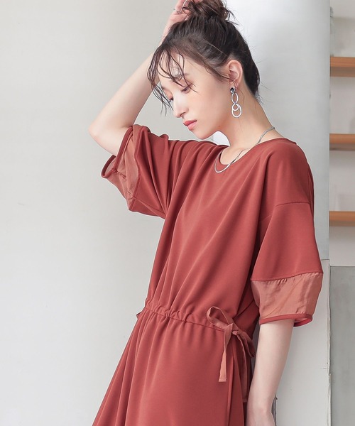 n'OrLABEL(ノアールレーベル)の「『ランタンスリーブカットジョーゼットワンピース』(ワンピース・レディース・ブラック/テラコッタ/ネイビー・2/1)」の10枚目の写真