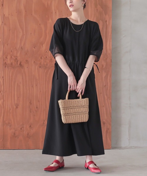 n'OrLABEL(ノアールレーベル)の「『ランタンスリーブカットジョーゼットワンピース』(ワンピース・レディース・ブラック/テラコッタ/ネイビー・2/1)」の12枚目の写真