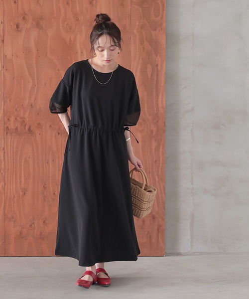 n'OrLABEL(ノアールレーベル)の「『ランタンスリーブカットジョーゼットワンピース』(ワンピース・レディース・ブラック/テラコッタ/ネイビー・2/1)」の14枚目の写真