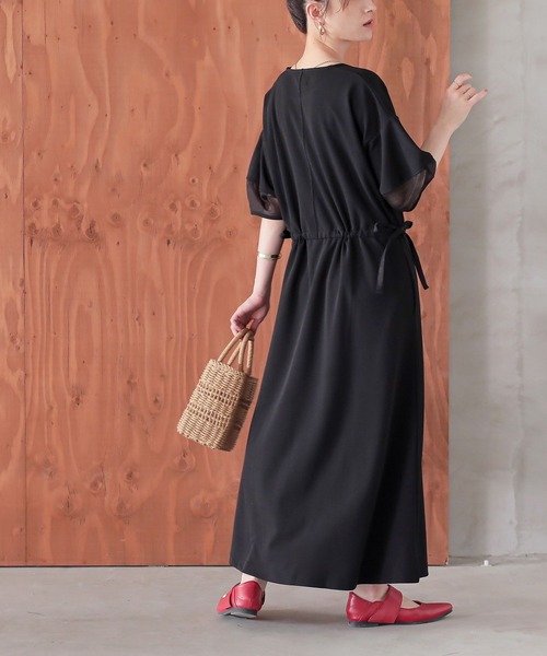 n'OrLABEL(ノアールレーベル)の「『ランタンスリーブカットジョーゼットワンピース』(ワンピース・レディース・ブラック/テラコッタ/ネイビー・2/1)」の13枚目の写真