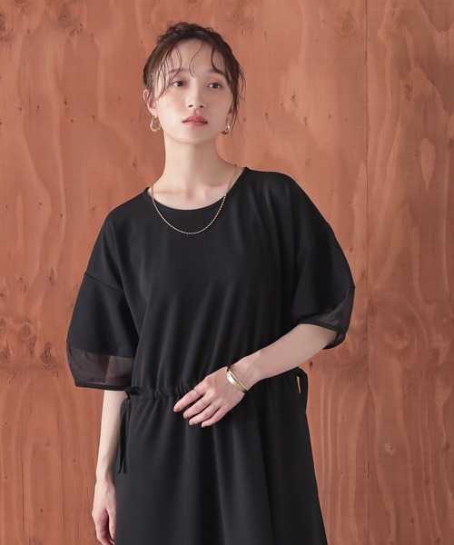 n'OrLABEL(ノアールレーベル)の「『ランタンスリーブカットジョーゼットワンピース』(ワンピース・レディース・ブラック/テラコッタ/ネイビー・2/1)」の15枚目の写真