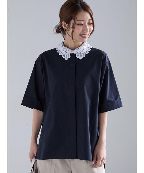 Te chichi(テチチ)の「レースカラー5分袖シャツブラウス(シャツ/ブラウス・レディース・ネイビー/オフホワイト/サックスブルー・F)」の1枚目の写真