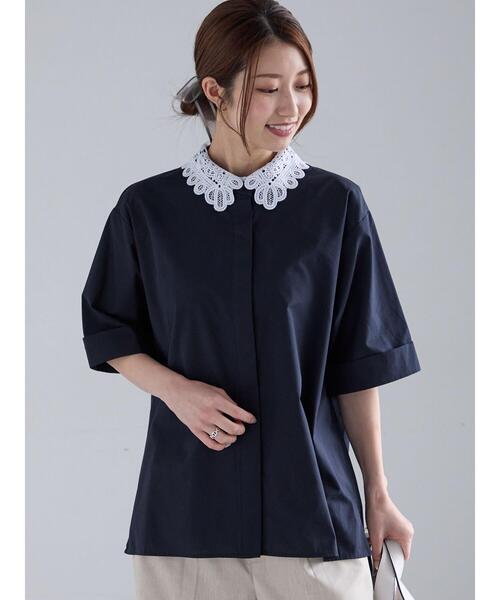 Te chichi(テチチ)の「レースカラー5分袖シャツブラウス(シャツ/ブラウス・レディース・ネイビー/オフホワイト/サックスブルー・F)」の11枚目の写真