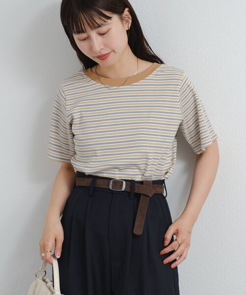 Kastane（カスタネ）の「B ボーダーチビTEE（Tシャツ/カットソー・レディース・ホワイト/ブルー系その他/ブラウン・FREE）」の3枚目の写真