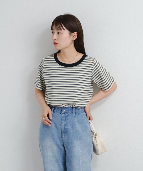 Kastane（カスタネ）の「B ボーダーチビTEE（Tシャツ/カットソー・レディース・ホワイト/ブルー系その他/ブラウン・FREE）」の5枚目の写真