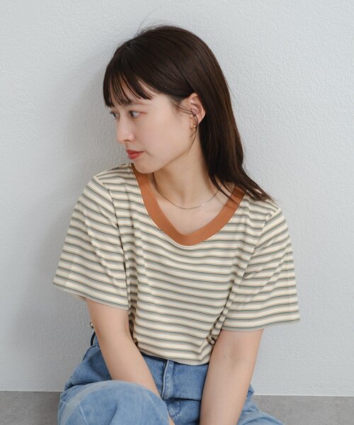 Kastane（カスタネ）の「B ボーダーチビTEE（Tシャツ/カットソー・レディース・ホワイト/ブルー系その他/ブラウン・FREE）」の12枚目の写真