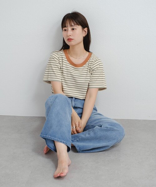 Kastane（カスタネ）の「B ボーダーチビTEE（Tシャツ/カットソー・レディース・ホワイト/ブルー系その他/ブラウン・FREE）」の13枚目の写真