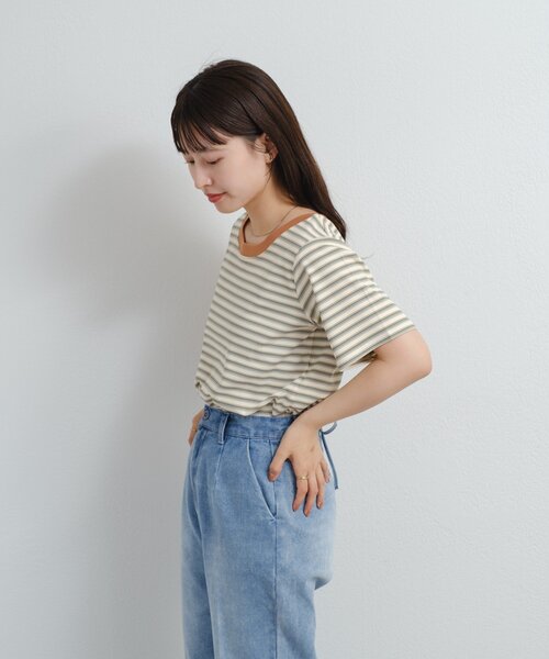 Kastane（カスタネ）の「B ボーダーチビTEE（Tシャツ/カットソー・レディース・ホワイト/ブルー系その他/ブラウン・FREE）」の15枚目の写真