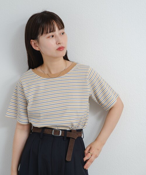 Kastane（カスタネ）の「B ボーダーチビTEE（Tシャツ/カットソー・レディース・ホワイト/ブルー系その他/ブラウン・FREE）」の20枚目の写真