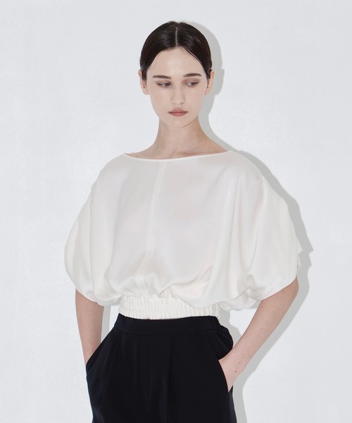 THE PERMANENT EYE(ザパーマネントアイ)の「【THE TOKYO/ザトウキョウ】2way Satin Blouse/2WAYサテンブラウス(シャツ/ブラウス・レディース・ベージュ/ネイビー/ホワイト・FREE)」の4枚目の写真