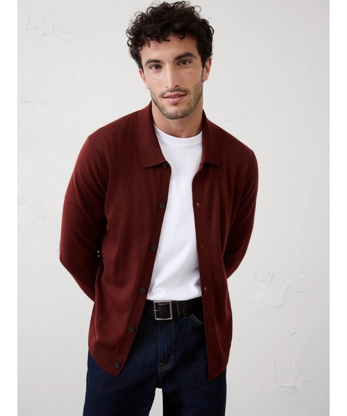 BANANA REPUBLIC FACTORY STORE（バナナリパブリック ファクトリーストア）の「BANANA REPUBLIC FACTORY STORE　　メリノウール ボタンスルー ポロセーター（カーディガン/ボレロ・メンズ・ネイビー/ワイン/チャコールグレー・M/L/XL/S）」の3枚目の写真