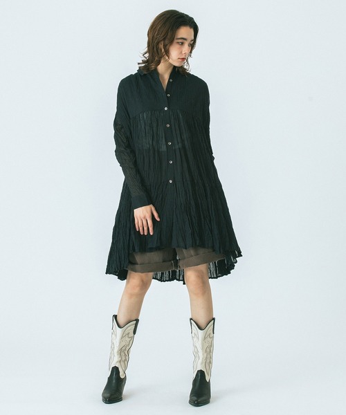HLAADA（フラーダ）の「(HLAADA for ROSEBUD)COTTON VOILE TUNIC SHIRTS DRESS（ワンピース・レディース・ブラック/ブラウン/オフホワイト・ONE SIZE）」の7枚目の写真