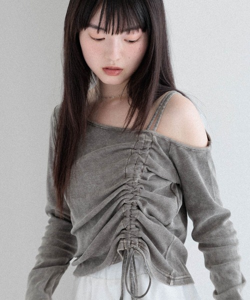 Heather（ヘザー）の「ドロストカットソー　581494（Tシャツ/カットソー・レディース・アッシュグレー/杢グレー/スミクロ・FREE）」の3枚目の写真