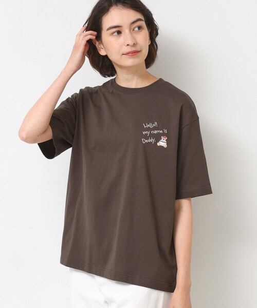 Dessin(デッサン)の「【ユニセックス・洗える】Deddy刺繍入り オーガニックコットンTシャツ(Tシャツ/カットソー・レディース・ブラウン系その他/ホワイト系/ライトイエロー系・04/03/02/01)」の3枚目の写真