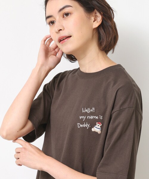 Dessin(デッサン)の「【ユニセックス・洗える】Deddy刺繍入り オーガニックコットンTシャツ(Tシャツ/カットソー・レディース・ブラウン系その他/ホワイト系/ライトイエロー系・04/03/02/01)」の9枚目の写真