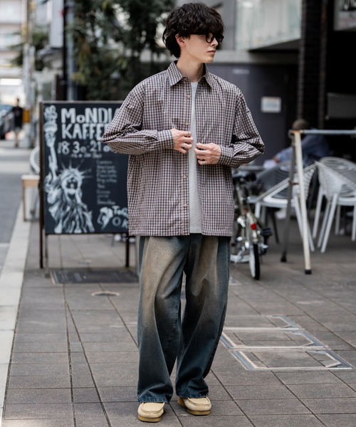 セール】オーバーサイズ 裾ドローコード付き2WAYチェック/ストライプ