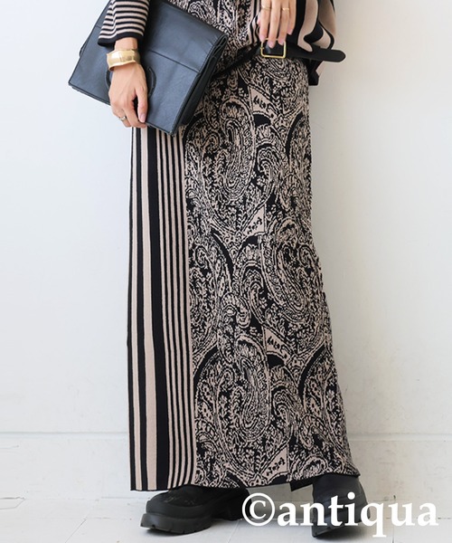 柄切り替えニットスカート（スカート）｜antiqua（アンティカ）の