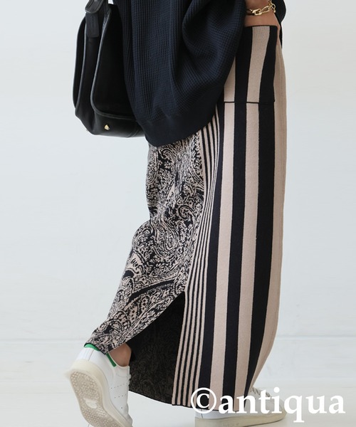 セール】柄切り替えニットスカート（スカート）｜antiqua（アンティカ