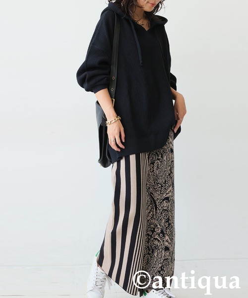 アンティカ 柄切り替えニットスカート antiqua 柄切り替え ニットスカート レディース Iライン 送料無料・新