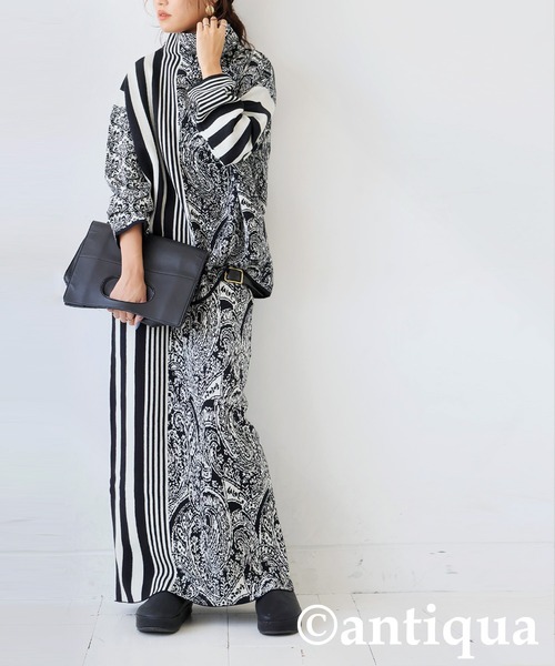 アンティカ 柄切り替えニットスカート antiqua 柄切り替え ニットスカート レディース Iライン 送料無料・新