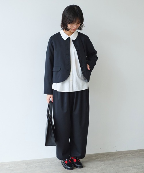 bulle de savon(ビュルデサボン)の「2/80 TWツイル タックパンツ(スラックス・レディース・ブラック/グレー・FREE)」の12枚目の写真