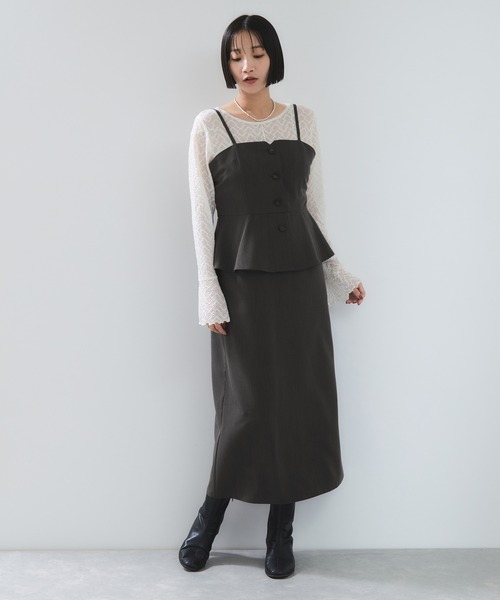 VIS（ビス）の「ビスチェドッキングライクキャミワンピース（ワンピース・レディース・グレー/ブラウン系その他・FREE）」の4枚目の写真