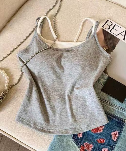 セール】フェイク レイヤード カップ付き ベーシック キャミソール