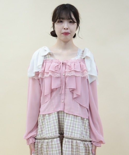 axes femme POETIQUE（アクシーズファムポエティック）の「オフショルシフォンＢＬ（シャツ/ブラウス・レディース・ピンク/ホワイト/ブラック・MEDIUM）」の4枚目の写真