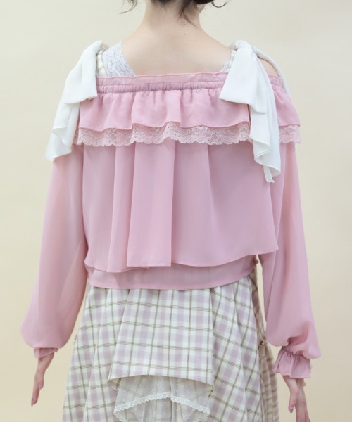 axes femme POETIQUE（アクシーズファムポエティック）の「オフショルシフォンＢＬ（シャツ/ブラウス・レディース・ピンク/ホワイト/ブラック・MEDIUM）」の6枚目の写真