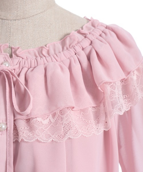 axes femme POETIQUE（アクシーズファムポエティック）の「オフショルシフォンＢＬ（シャツ/ブラウス・レディース・ピンク/ホワイト/ブラック・MEDIUM）」の12枚目の写真