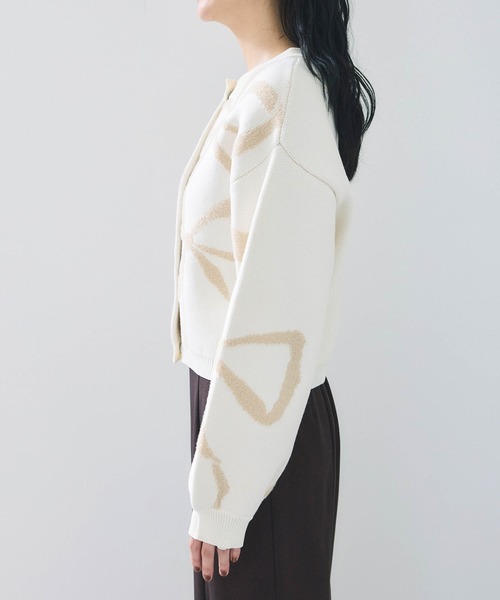 リボンモチーフジャガードカーディガン/イージーケア（カーディガン