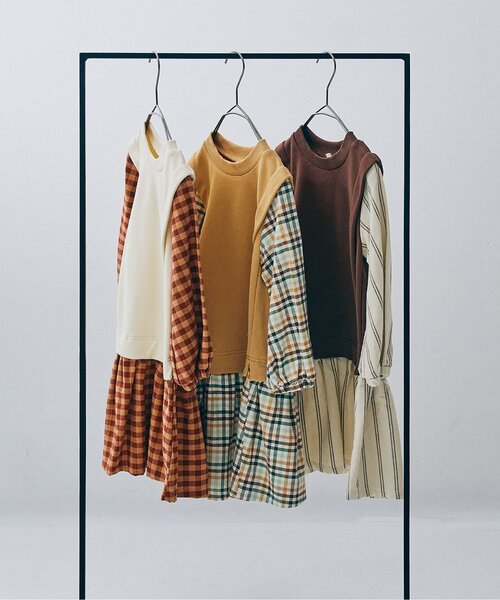 p.premier(ピードットプルミエ)の「【リンク/ジュニア対応】ベストとくっつきワンピース(ワンピース・キッズ・アイボリー/ベージュ/ダークブラウン・80/90/100/110/120/130/140)」の8枚目の写真