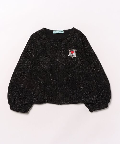 HAKKA KIDS（ハッカキッズ）の「ワンポイント刺繍ラメニットソーカーディガン（カーディガン/ボレロ・キッズ・キナリ/ブラック・130cm/120cm/100cm/110cm）」の2枚目の写真