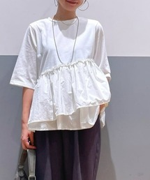 HONEYSUCKLE ROSE(ハニーサックルローズ)【レディース】【華奢見え・接触冷感】裾切り替えデザインTシャツ