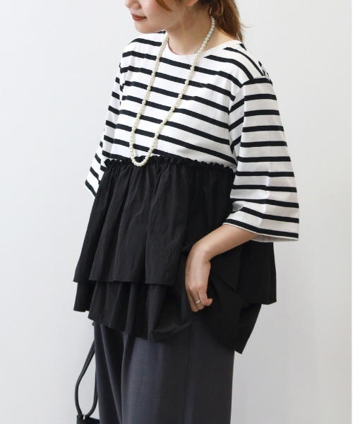 Right-on(ライトオン)の「【HONEYSUCKLE ROSE】接触冷感裾切り替えデザインTシャツ(Tシャツ/カットソー・レディース・オフホワイト/ブラック/ブラック×ホワイト・L/M)」の6枚目の写真