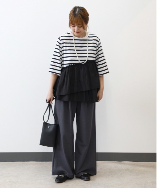 Right-on(ライトオン)の「【HONEYSUCKLE ROSE】接触冷感裾切り替えデザインTシャツ(Tシャツ/カットソー・レディース・オフホワイト/ブラック/ブラック×ホワイト・L/M)」の7枚目の写真