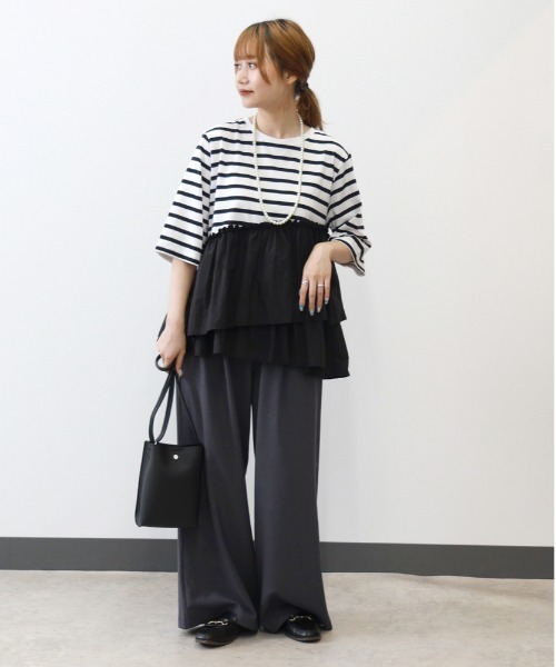 Right-on(ライトオン)の「【HONEYSUCKLE ROSE】接触冷感裾切り替えデザインTシャツ(Tシャツ/カットソー・レディース・オフホワイト/ブラック/ブラック×ホワイト・L/M)」の8枚目の写真