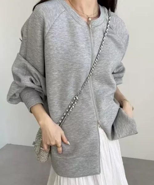 SPIGA（スピーガ）の「ノーカラージップアップスウェットジャケット（その他アウター・レディース・グレー/アイボリー/ブラック・FREE）」の3枚目の写真