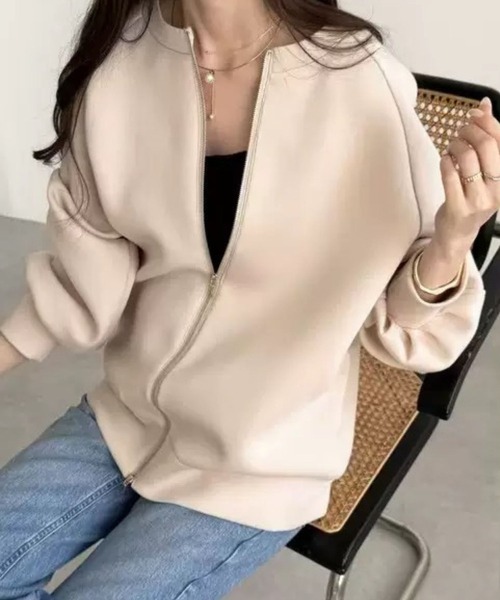 SPIGA（スピーガ）の「ノーカラージップアップスウェットジャケット（その他アウター・レディース・グレー/アイボリー/ブラック・FREE）」の2枚目の写真