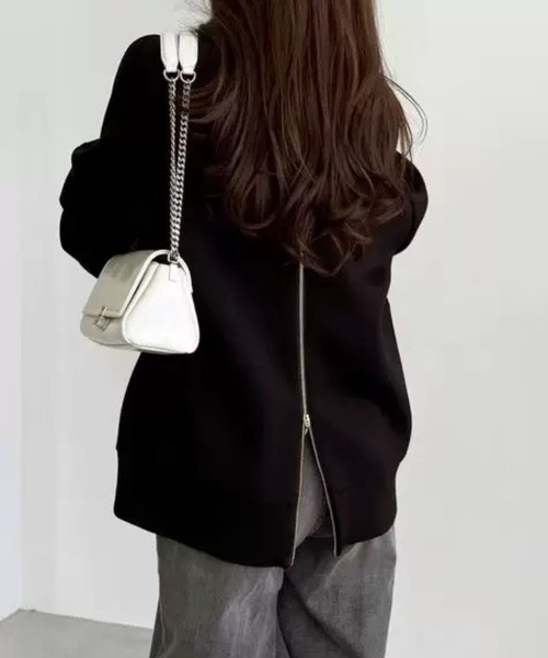 SPIGA（スピーガ）の「ノーカラージップアップスウェットジャケット（その他アウター・レディース・グレー/アイボリー/ブラック・FREE）」の5枚目の写真