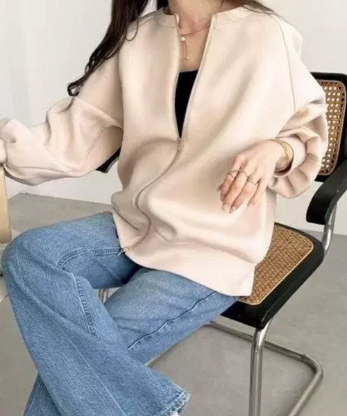 SPIGA（スピーガ）の「ノーカラージップアップスウェットジャケット（その他アウター・レディース・グレー/アイボリー/ブラック・FREE）」の8枚目の写真