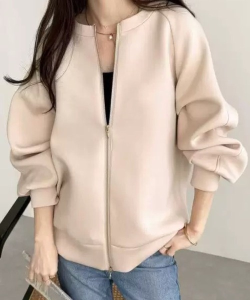 SPIGA（スピーガ）の「ノーカラージップアップスウェットジャケット（その他アウター・レディース・グレー/アイボリー/ブラック・FREE）」の7枚目の写真