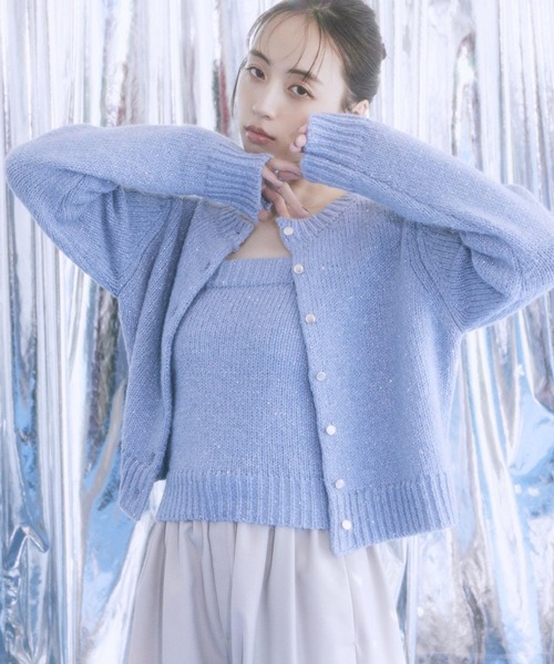 earth music&ecology(アースミュージックアンドエコロジー)の「SET2点フラワースパンコールカーデ+ビスチェ(カーディガン/ボレロ・レディース・ブラック/ブルー/杢グレー/アイボリー・FREE)」の4枚目の写真