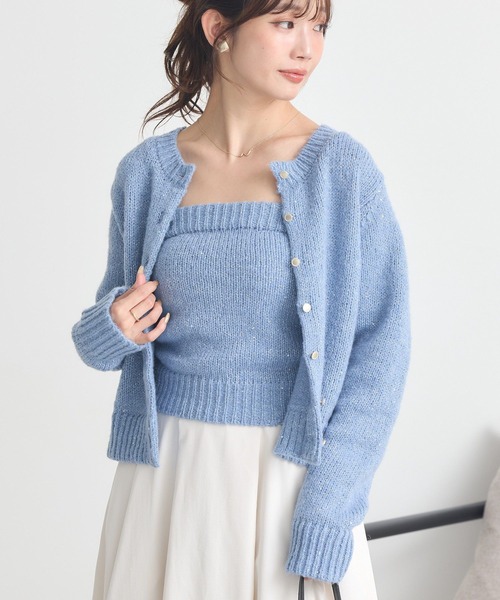 earth music&ecology(アースミュージックアンドエコロジー)の「SET2点フラワースパンコールカーデ+ビスチェ(カーディガン/ボレロ・レディース・ブラック/ブルー/杢グレー/アイボリー・FREE)」の12枚目の写真