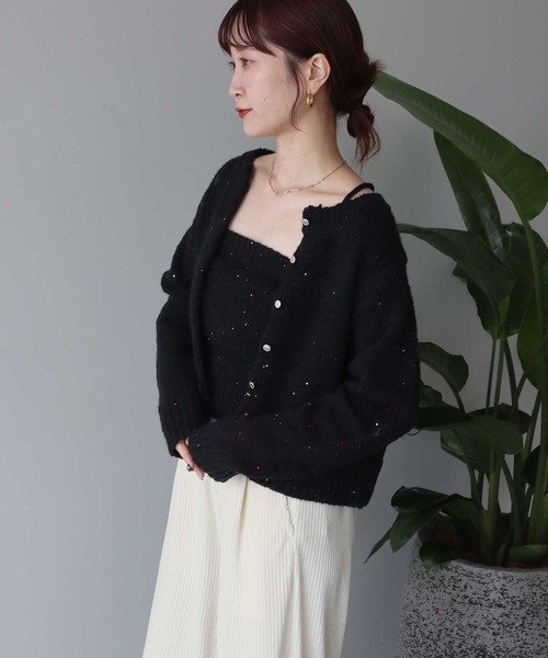 earth music&ecology(アースミュージックアンドエコロジー)の「SET2点フラワースパンコールカーデ+ビスチェ(カーディガン/ボレロ・レディース・ブラック/ブルー/杢グレー/アイボリー・FREE)」の21枚目の写真