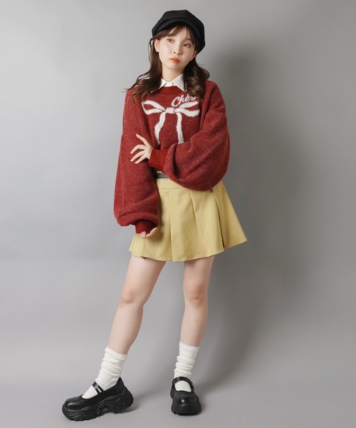 SPINNS(スピンズ)の「大きなリボンが主役☆クロップド丈フェザーニット/リボン(ニット/セーター・レディース・ネイビー/ボルドー/アイボリー/グレー・ONESIZE)」の22枚目の写真