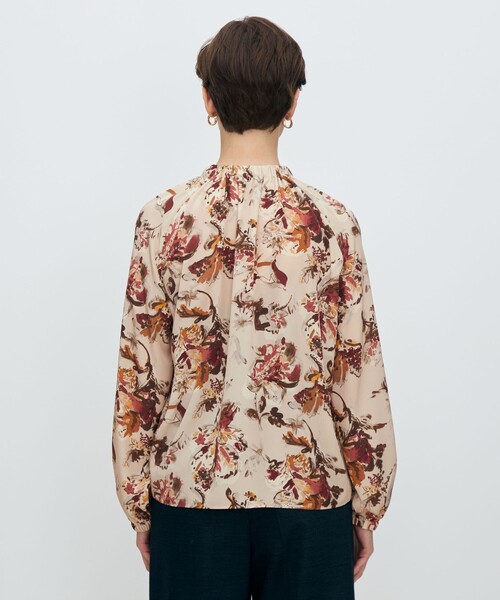 オータムガーデンプリント ネックギャザーブラウス（シャツ/ブラウス